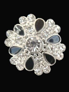 Black ENAMEL & Clear Stones in Silvertone MAGNETIC Pin jewelry NEW Ornaments
